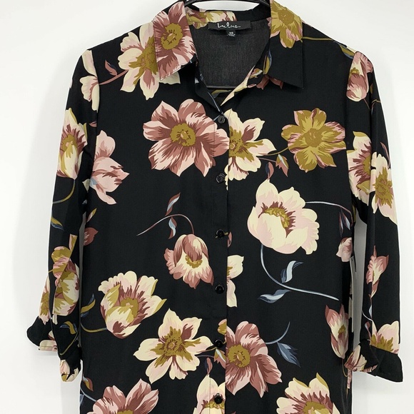 Lulus Mary Anne Shirt Dress Womens XS Black Floral Print Button Up Midi - Picture 5 of 10